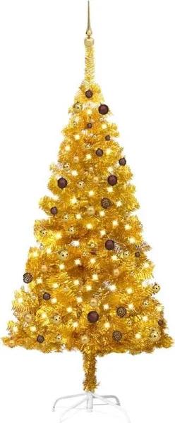 vidaXL Artificial Christmas Tree with LEDs&Ball Set Gold 210 cm Pet