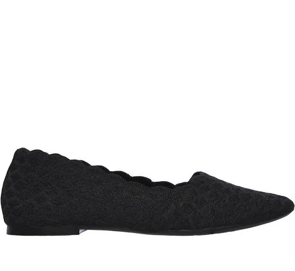 Womens Skechers Black Cleo Honeycomb Slip-on Canvas Shoes - Black