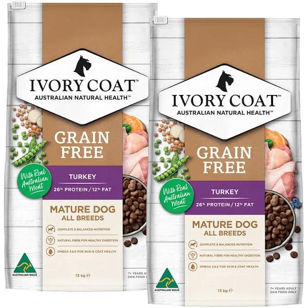 Ivory Coat 26kg Natural Health Grain Free Turkey Mature Senior Dry Dog Food by Budget Pet Products