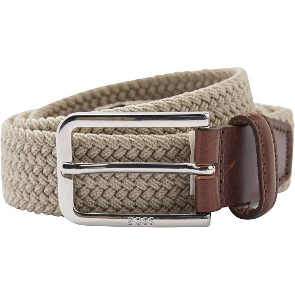 Boss Mens Light Beige Logo-Embossed Woven Belt 32