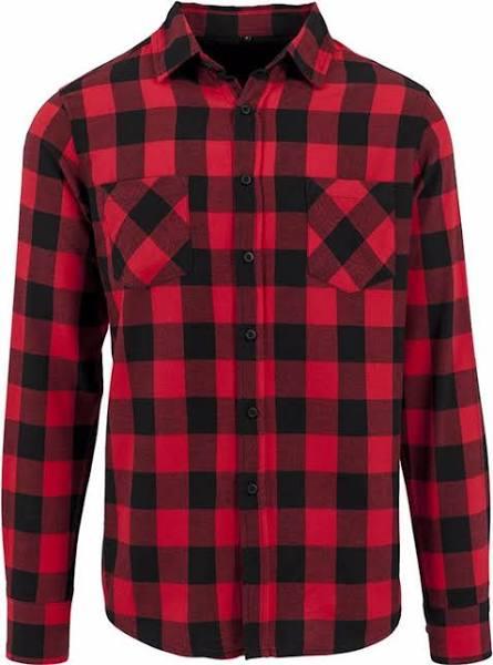 Build Your Brand Mens Checked Flannel Shirt Black/Red 2XL