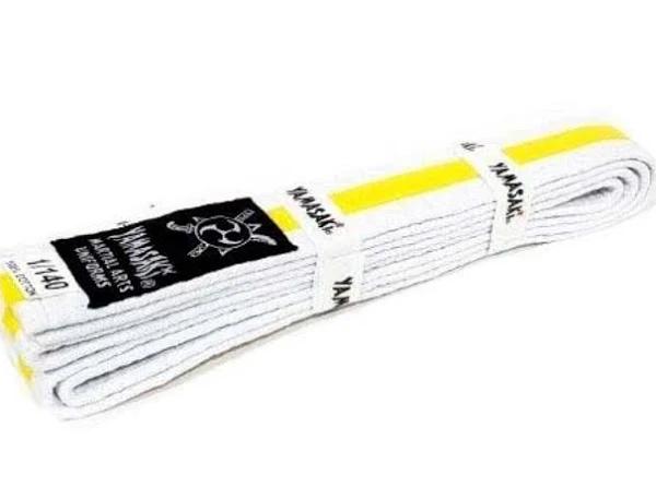 Yamasaki White Martial Arts Belts With Coloured Stripe Yellow - 1