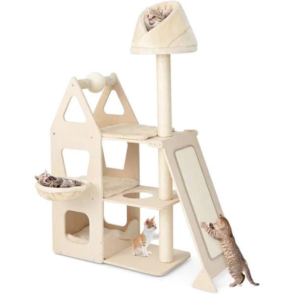 Costway 162cm Cat Tree Sisal Post Scratching Board Kitten Condo Beige