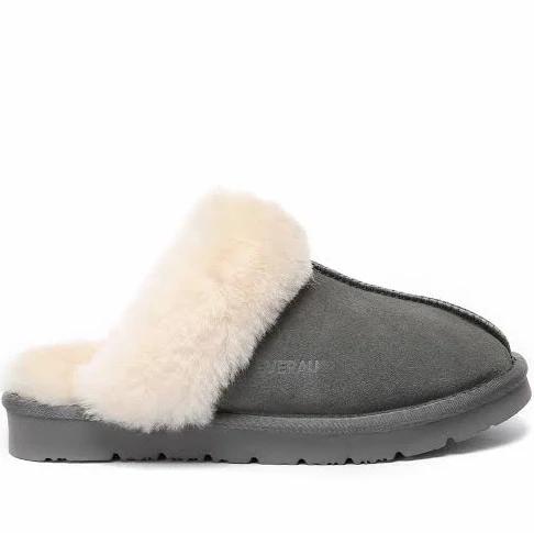 EVERAU UGG Sheepskin Wool Suede Scuff Slippers Muffin Grey / AU Ladies 11 / AU Men 9 / EU 42