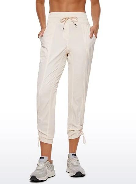 CRZ Yoga Women's Travel Slim Fit Striped Pants 27'' Cinched Leg White Apricot / XL