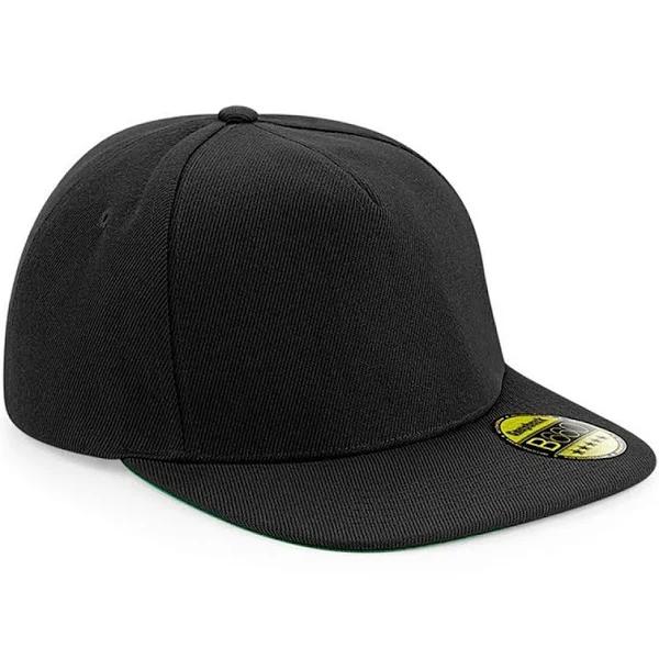 Beechfield Unisex Original Flat Peak Snapback Cap Black/ Black/ Black One Size Acrylic Snapback Cap