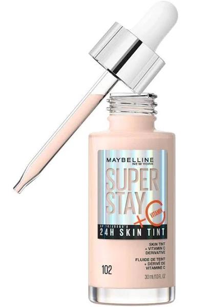 Maybelline Super Stay Up to 24hr Skin Tint, Radiant Light-to-Medium Coverage Foundation, Makeup Infused with Vitamin C, 102, 1 Count