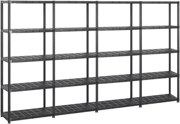 vidaXL Black Plastic 5-Tier Storage Shelf - 284 x 38 x 170cm