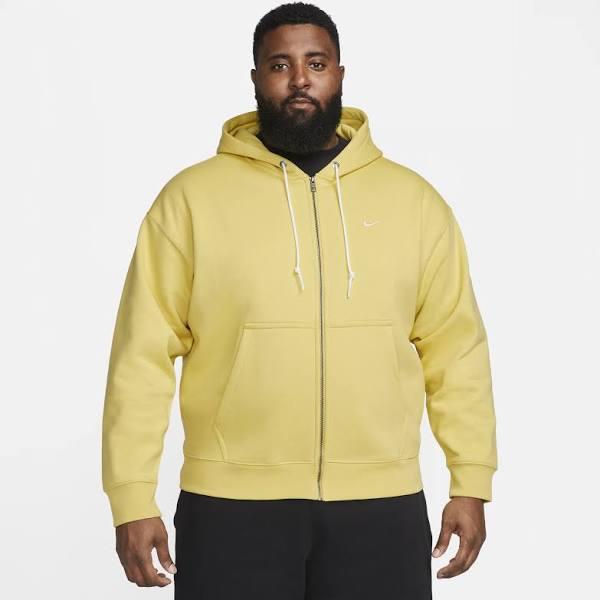 Nike Men's Solo Swoosh Fleece Full Zip Hoody in Saturn Gold/White, Size Large | END. Clothing