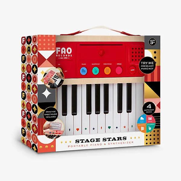 FAO Schwarz Portable Wooden Piano and Synthesizer Playset