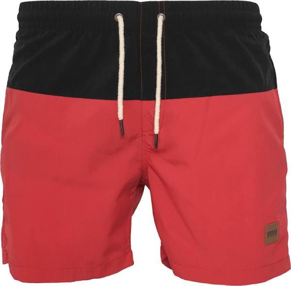 Urban Classics Block Swim Shorts in Black/Red XS