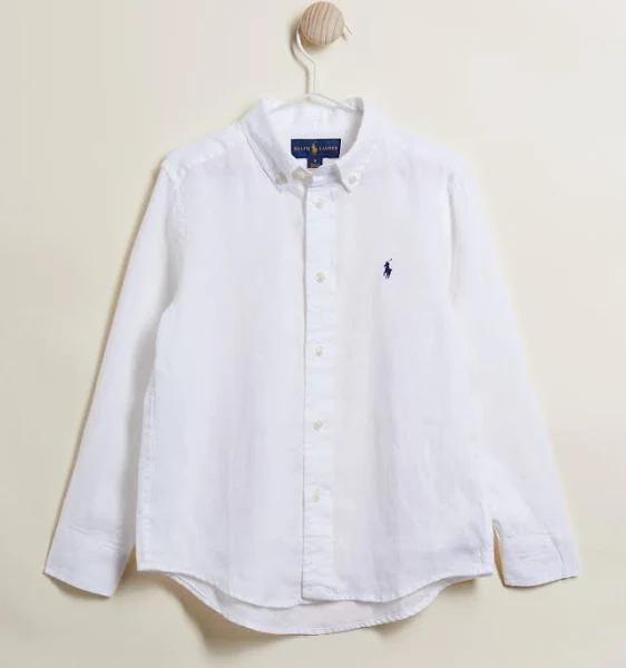 David Jones Polo Ralph Lauren Linen Shirt in White, Size 5 Y