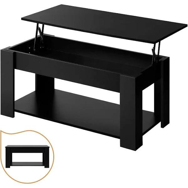 Oikiture Coffee Table Lift Up Top (Black)