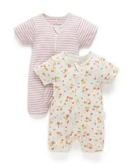 David Jones Purebaby 2 Pack Zip Growsuits in African Daisy Print, Size 0000