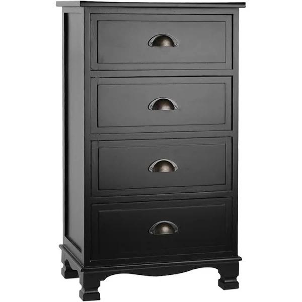 Artiss Vintage Bedside Table Chest 4 Drawers Storage Cabinet Nightstand - Black