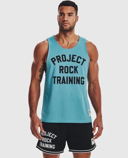 Under Armour Project Rock Mens Mesh Tank Blue M