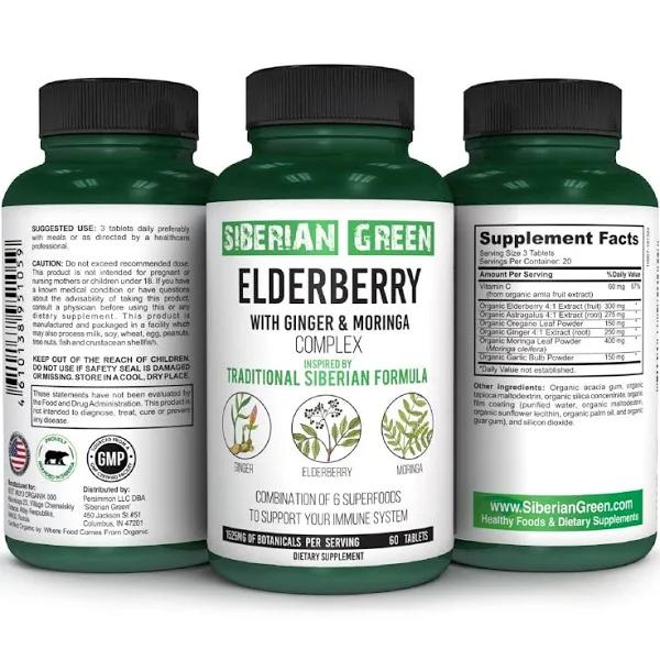 Siberian Green Elderberry with Ginger & Moringa Complex - 60 Tablets – Traditional Siberian Formula Superfoods To Support Immune System