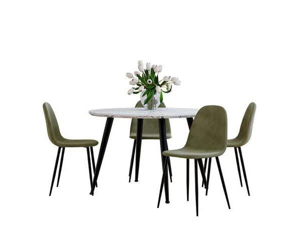 Eugene Table with 4 HALSA Chairs Dining Set - Olive