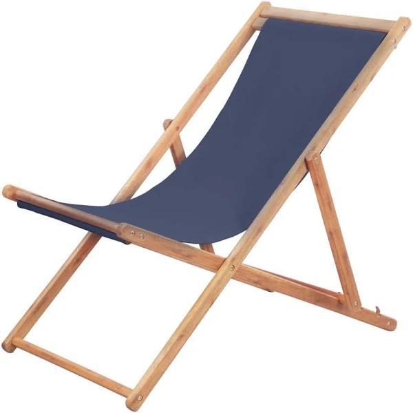 Folding Beach Chair Fabric and Wooden Frame - Blue