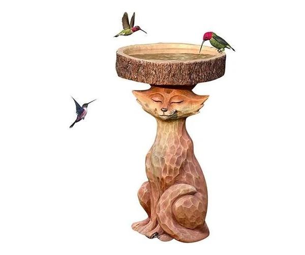 Resin Bird Water Feeder Outdoor Decor -Fox