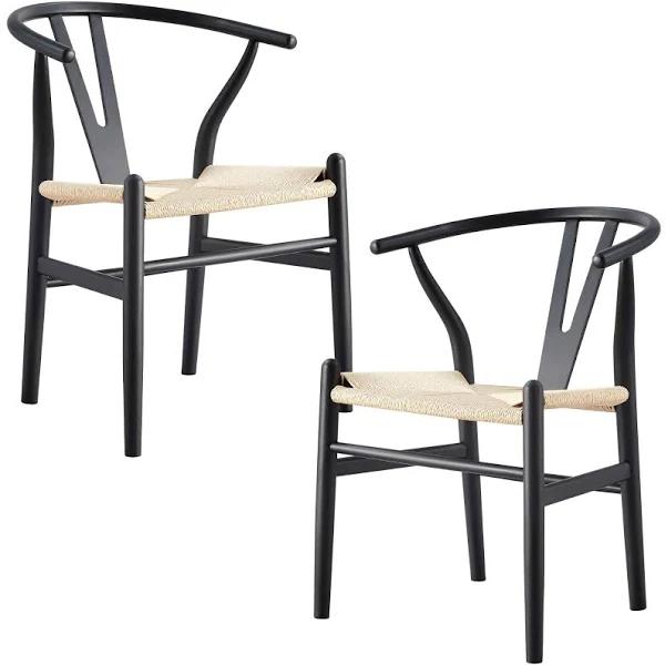 Anemone Set of 2 Wishbone Dining Chair Beech Timber Replica Hans Wenger - Black