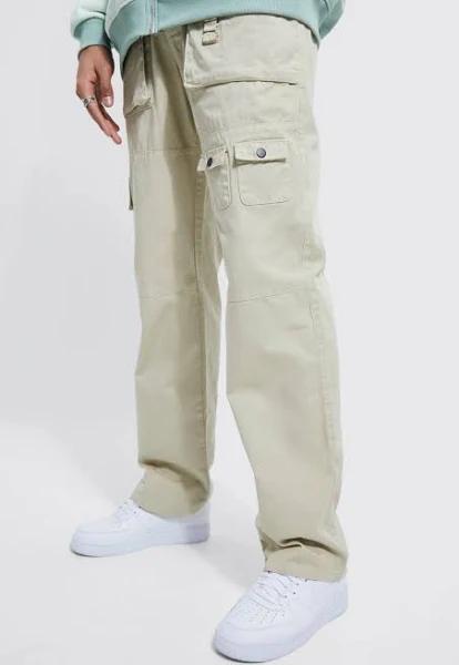 Mens Stone Tall Relaxed Fit Multi Pocket Cargo Trouser