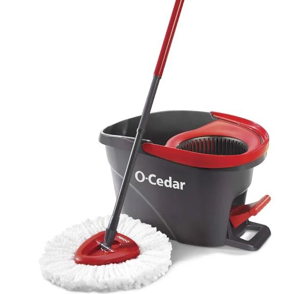 O-cedar Easywring Microfiber Spin Mop, Bucket Floor Cleaning System, Red, Gray