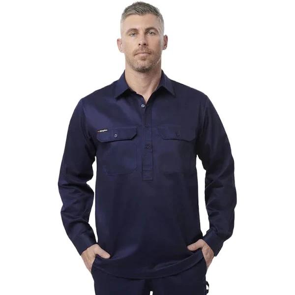 King Gee Closed Front Drill Long Sleeve Shirt - Navy 4XL