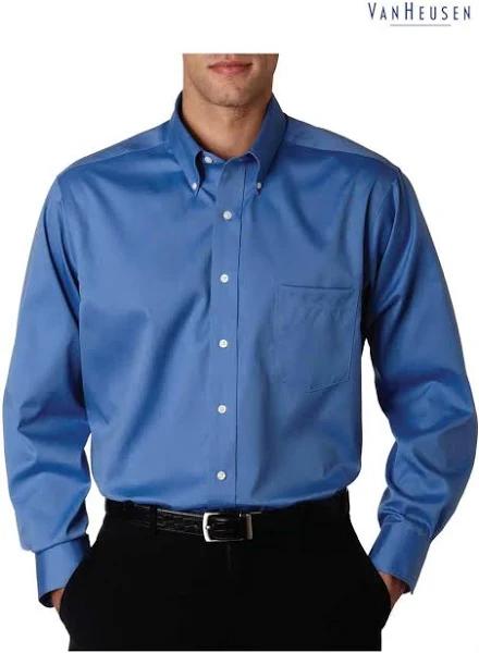 Van Heusen 13v143 Men's Non-Iron Long Sleeve Pinpoint - Danish Blue, XL