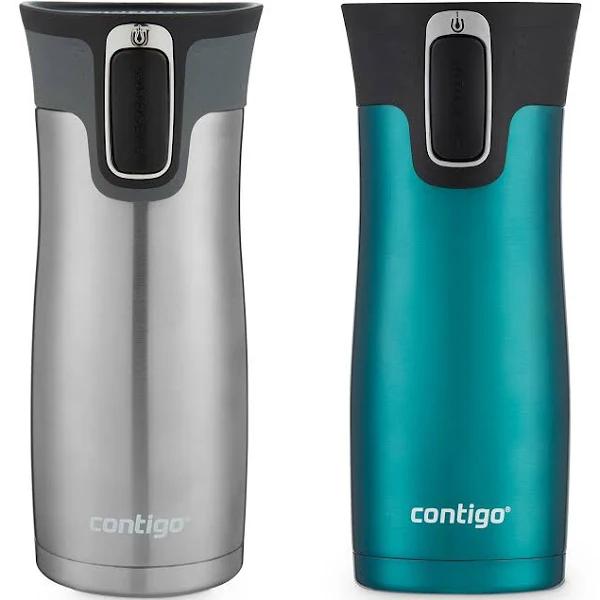 Contigo Autoseal West Loop Vacuum-Insulated Stainless Steel Travel Mug with Easy-Clean Lid, 16 oz, 2-Pack, Spirulina, Stainless Steel