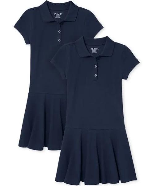 The Children's Place Girls' Short Sleeve Picque Polo Dress 2-Pack, Tidal 2 Pack, X-Large