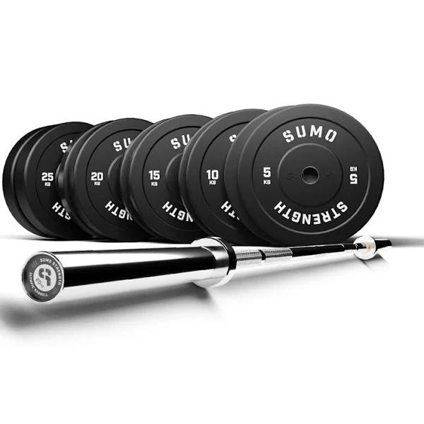 Black Bumper Plate & Bar Sets 150kg (2 x 5kg / 10kg / 15kg / 20kg / 25kg)