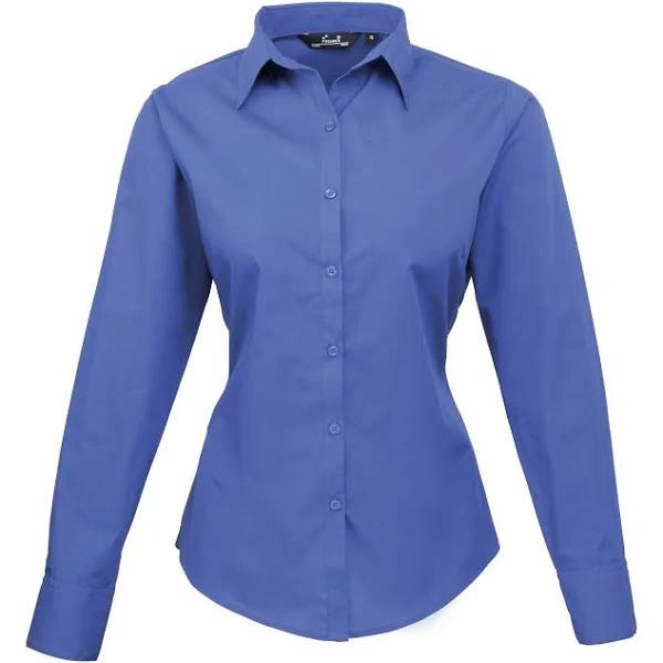 Premier Womens/Ladies Poplin Long Sleeve Blouse / Plain Work Shirt (Royal) (24)