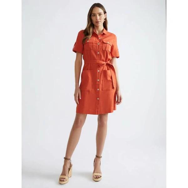 Katies - Womens Dress - 3Q Sleeve Midi Shirt Dress