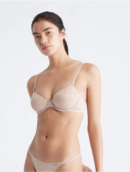 David Jones Calvin Klein Sheer Marquisette Lace Lightly Lined Demi Bra in Cedar, Size 12DD