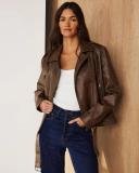 Atmos&Here - Women's Brown Leather Jackets - Dylan Distressed Biker Jacket - Size 14 at The Iconic