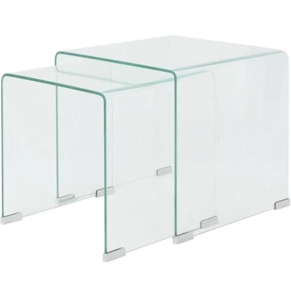 vidaXL Two Piece Nesting Table Set Tempered Glass Clear