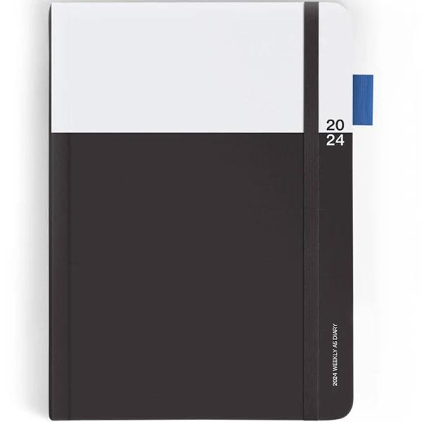 Any Day Now 2024 Weekly Scheduler A5 Journal Notebook Writing Planner Black/Grey