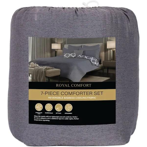 Royal Comfort Bamboo Cooling Reversible 7 Piece Comforter Set Bedspread - King - Charcoal