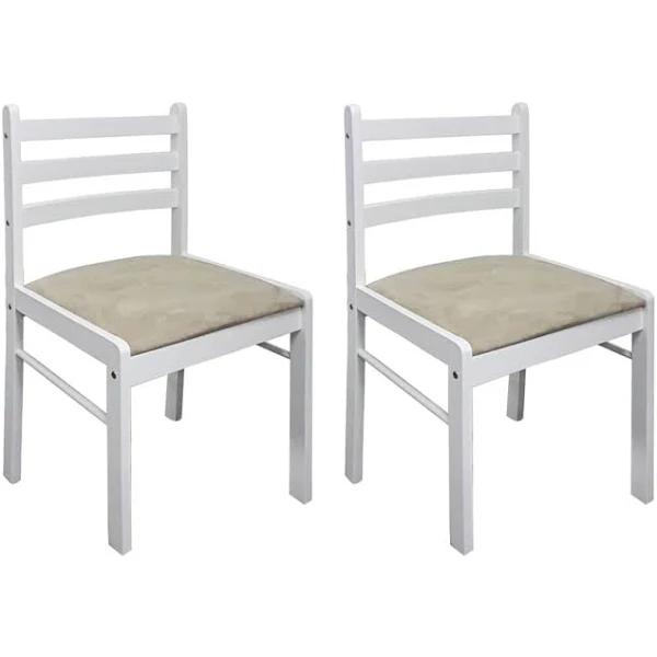 vidaXL Dining Chairs 2 Pcs White Solid Rubber Wood and Velvet