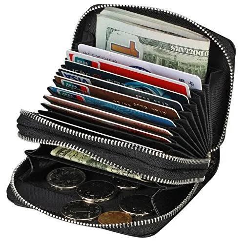 TRADERPLUS Women's RFID Blocking Leather Zipper Wallet Purse Credit Card Case Holder