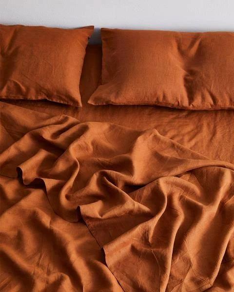 Rust 100% Flax Linen Fitted Sheet - Super King - Bed Threads