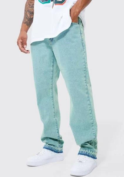 Mens Green Relaxed Rigid Acid Wash Jeans