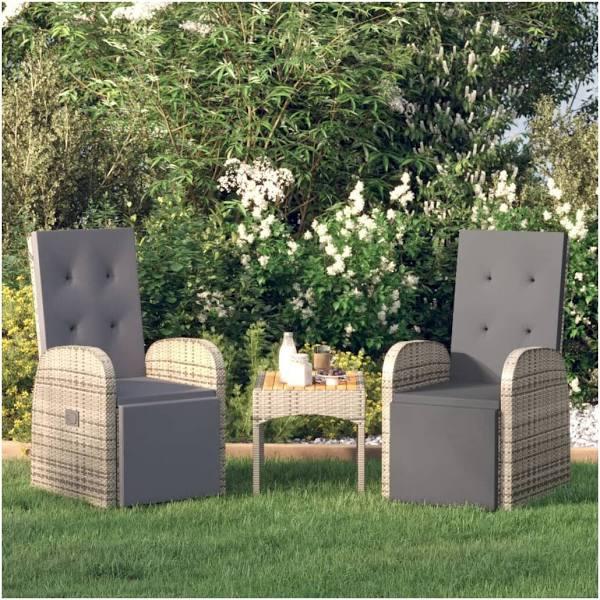 Reclining Garden Chairs with Cushions 2 Pcs Grey Poly Rattan vidaXL