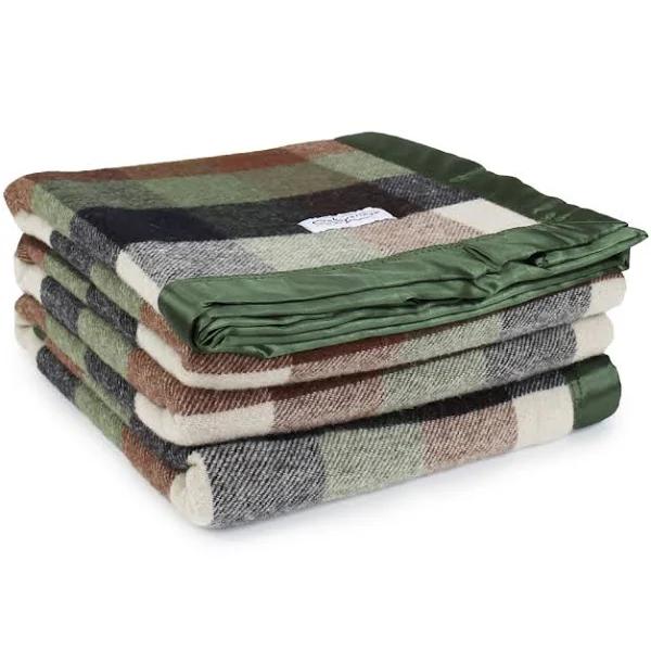 Onkaparinga Queen/King Bed Australian Wool Checkered Blanket Home Bedding Olive - AfterPay & zipPay Available