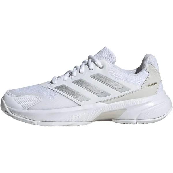 adidas-CourtJam Control 3 Tennis Shoes-Women-Cloud White / Silver Metallic / Grey One-9