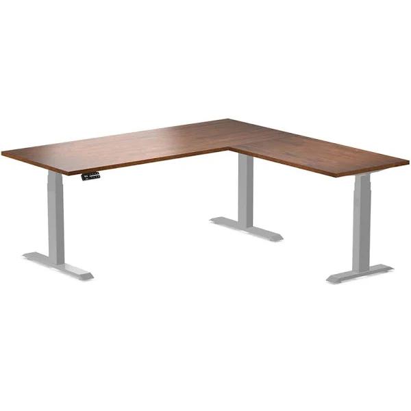 Desky Rubberwood L-Shape Sit Stand Desk - Walnut / 1800x750x1750x600mm / Grey