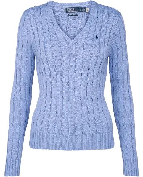 Polo Ralph Lauren Cable-Knit Cotton V-Neck Sweater in Blue, Size XL