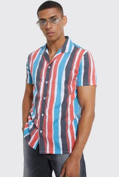 Mens Rust Short Sleeve Revere Stripe Shirt