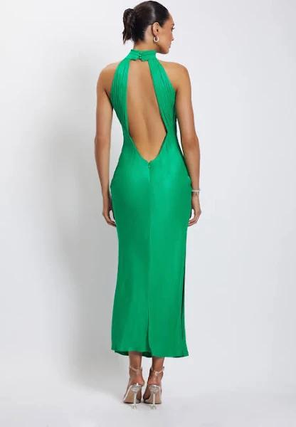 Claire Satin Drape Back Maxi Dress - Green